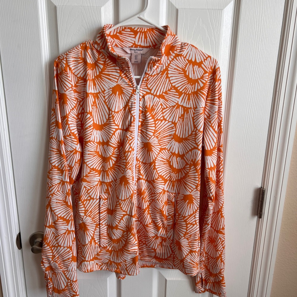Tommy Bahama Golf Women's L Orange White Print Full‎ Zip Long Sleeve Jacket